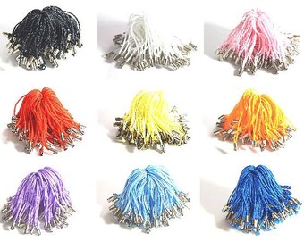 100 ties mobile straps 45mm with silver tip //coloris choice