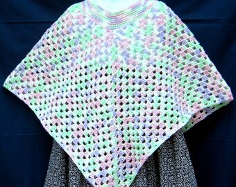Child's Crocheted Rainbow Poncho Size 4T
