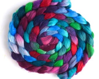 Dark Jewels, Superwash Merino/ Nylon Roving - Handpainted Spinning or Felting Fiber