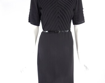 50s Little Black Dress - Louver Front Short Sleeved Sheath - sm