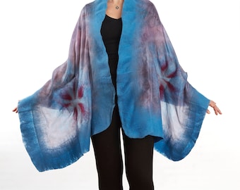 Wool and Silk Scarf, Nuno Felted, Shawl, Wrap, Greyish Blue Colour