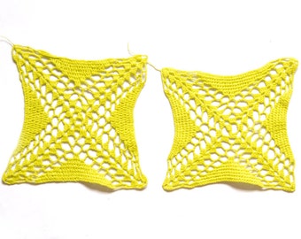 2 Lime green hand dyed Crochet Doily Vintage doilies
