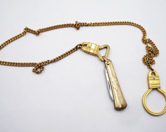 Pocket watch chain with Pocket knife fob.