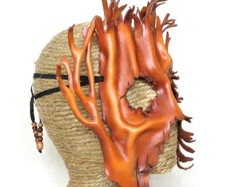 Leather Tree Mask, Tree Costume, Ent Forest Spirit Costume Piece, Handcrafted Dryad Woodland Halfmask (M86)
