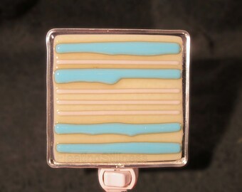 Turquoise Vanilla Stripes Fused Glass Night Light Nightlight Handmade OOAK