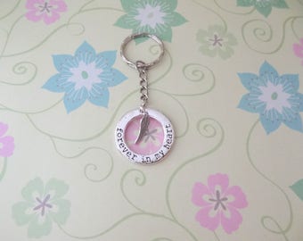 Silver Double Sided Forever In My Heart and Angel Wing Keychain - Ready to Ship