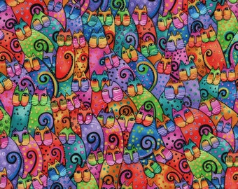 RARE Laurel Burch Fanciful Felines and Canines Cats 1/2 Yard Fabric