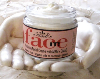 Face Cream - Nurturing Facial Creme, MSM + DMAE, organic coconut oil, organic aloe, hyaluronic acid, mature skin moisturizer, 2 oz.