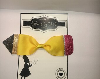 Back to School pencil glitter Hair bow