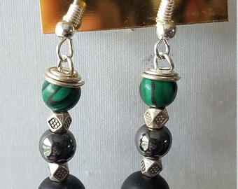 Malachite, Hematite, onyx Earrings