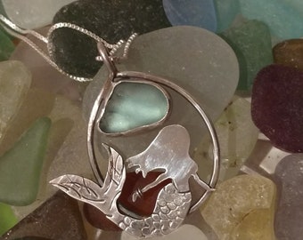 Sally - Silver Mermaid with Seafoam Seaglass