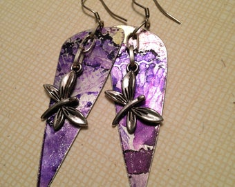 Purple ink on lightweight aluminum charms 3 inch dangle earrings