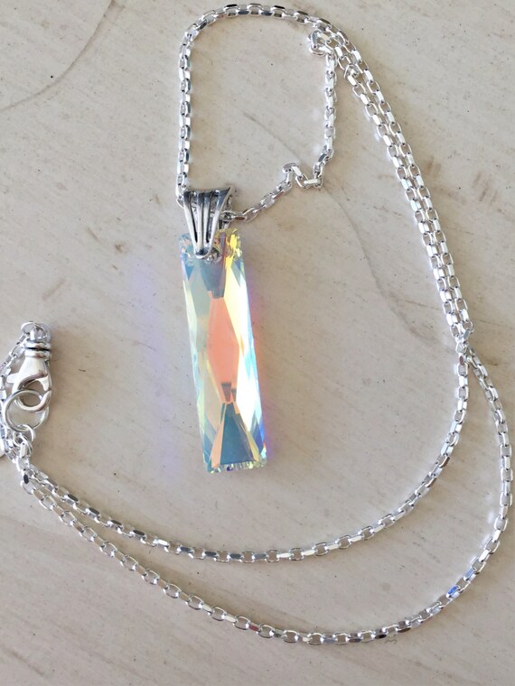 Crystal AB Baguette Necklace, Sterling Silver