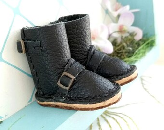 Blythe Doll Mini Black Leather Boots Azone Pure Neemo M Size Body Hand Made By MizuSGarden