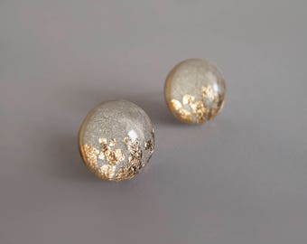 Gray Gold Round Stud Earrings - Gift for Her - Hypoallergenic Titanium Posts