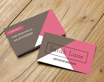 Pink and Grey business card with Diagonal Lines