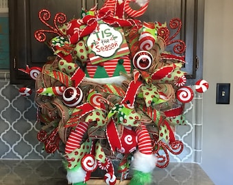 Elf Wreath, Christmas wreath, Christmas Door wreath, Door Decor, christmas Decor
