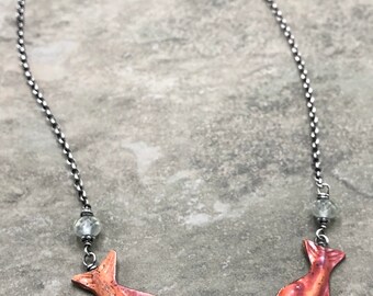 One Fish, Two Fish - Copper, Prehnite and Sterling Silver Necklace