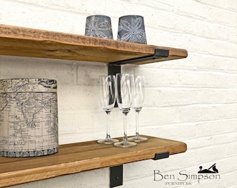 Rustic Shelves Shelf Industrial Metal Brackets Thin Solid Wood 22cm Depth TLB22