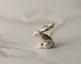 Silver rabbit necklace - Rabbit pendant - Bunny necklace - Woodland jewellery