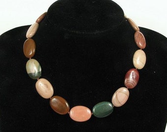 Necklace Imperial Jasper 25mm Flat Ovals 925 Colorful NSJI2244