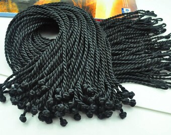 50 Silk necklace cord, 17-18 inches black twist necklace with loop and knot, silk cord twist necklace, silk twist cord for necklace 3mm