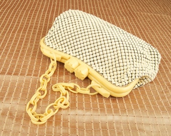 SALE WAS 80 Awesome Whiting and Davis White Mesh Purse with Bakelite Handle