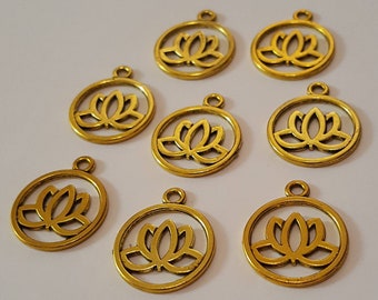 8 Gold Lotus Flower Charms
