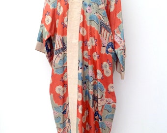 1920s kimono robe raw silk pongee Japanese vintage antique