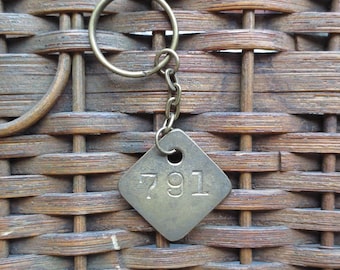 Vintage Brass Tag Industrial Number Tag Steampunk Number Key Chain #791