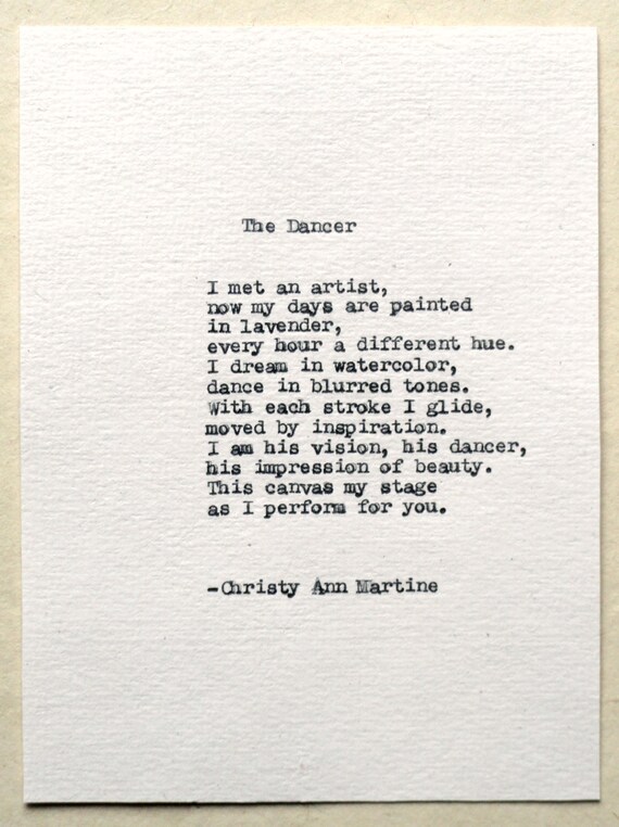 Gift for Dancer or Artist - Poetry - The Dancer Poem Typed with Remington Typewriter - Dance Art Gifts for Her