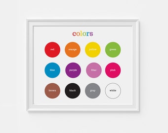 Printable colors wall art - 8x10 landscape nursery decor - educational art - fun learning tool