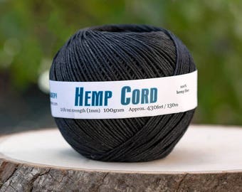 Hemp Cord 1mm, Black Hemp, 430 Feet Ball, Hemp Twine, Dyed Hemp, Black Hemp String -T73