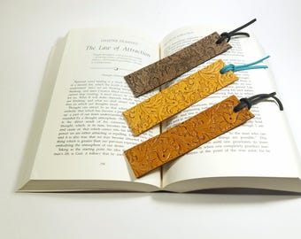 Luxurious Embossed Leather Bookmark- Antiqued Brown Page-keeper