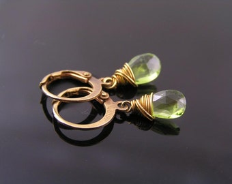 Peridot Earrings, Peridot Hoop Earrings, Peridot Jewelry, August Birthstone Earrings, Leo Star Sign Gemstone Earrings, Green Earrings, E2097