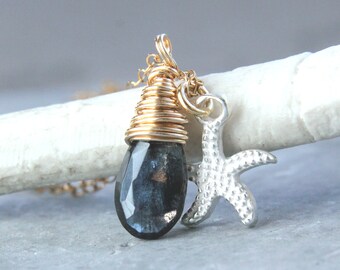 Moss Aquamarine Necklace Gold And Silver Jewelry March Birthstone Necklace Gemstone Jewelry Gem Stone Pendant Aquamarine Pendant