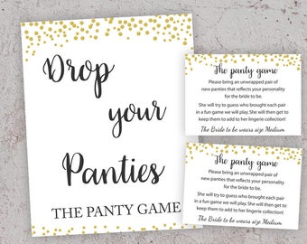 Drop your Panties, Bridal Shower Games, Bachelorette Party, Panty Game, Gold Bridal Shower, Underwear Game, Bachelorette Game, J001