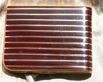 Vintage Elgin American Art Deco Maroon and Gold Striped Compact