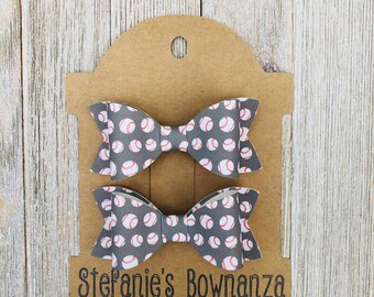 Baseball Hair Bows|Faux Leather|Pigtail Hair Bows|Faux Leather Hair Bows|French Barrette Hair Bows|Faux Leather Baseball Hair Bows