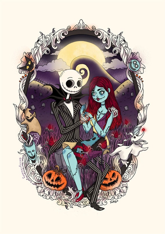 Items similar to Jack and Sally Nightmare before Christmas A4 Print on Etsy