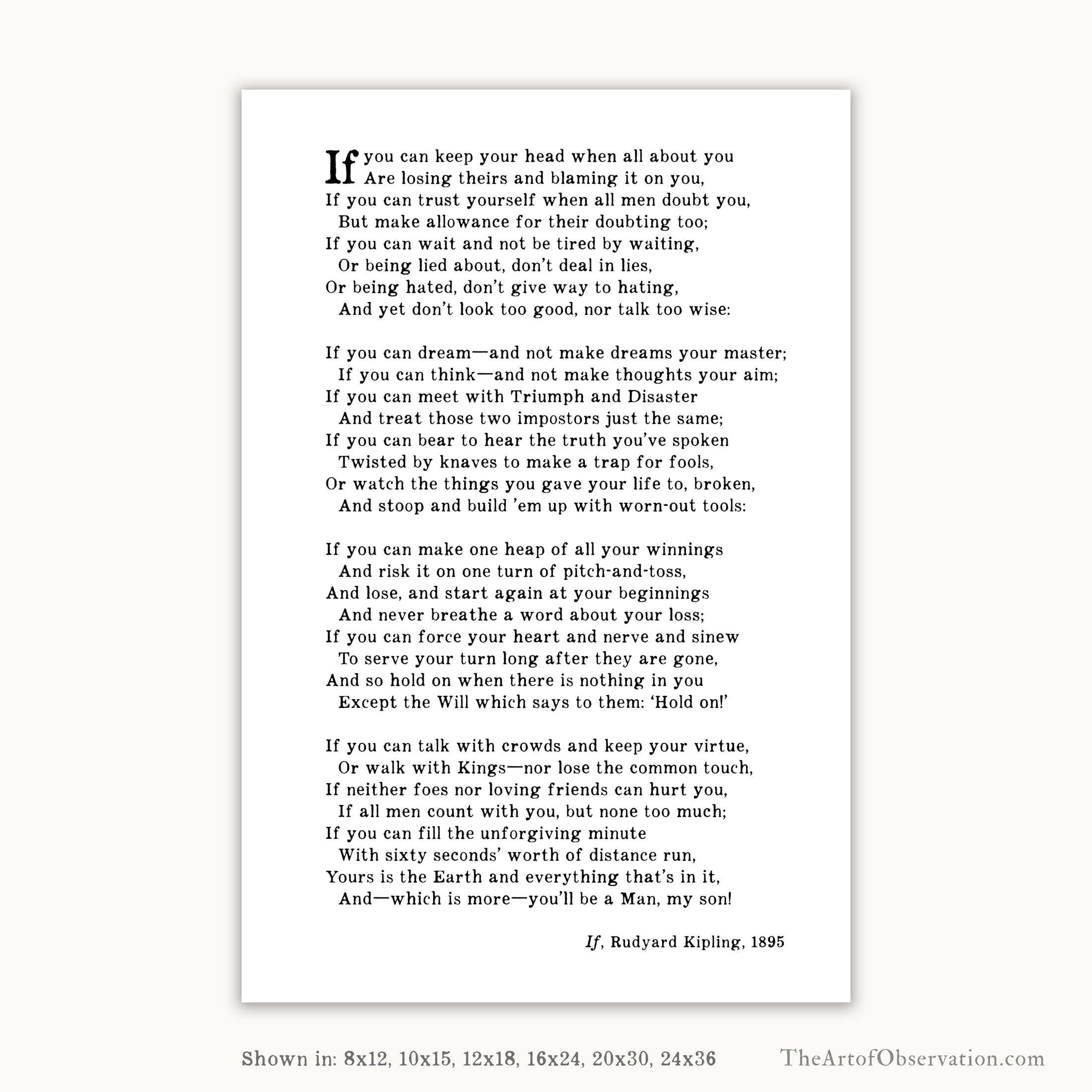 Gift for teenage boy poem print if rudyard kipling