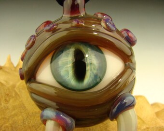GLASS Horny Eye Pendant Lampwork Borosilicate Creature Focal Bead or Oil Dabber by K Talamas (made to order)