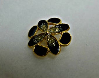 6 enamel, metal, black, gold, buttons, 22 mm