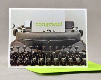 Congrats Note Card Typewriter Lime