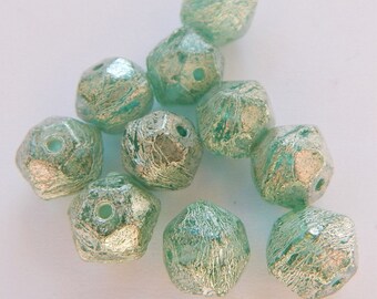 10mm English Cut Capri Aqua Mercury Wash (10Beads) Czech Glass
