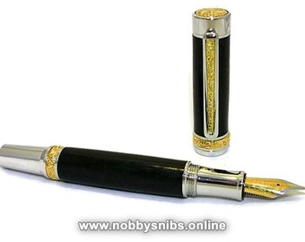 Handmade Wooden Fountain Pen in African Blackwood with Rhodium & Gold Titanium fittings. Ideal Birthday Gift, Mother's Day Gift etc. #7