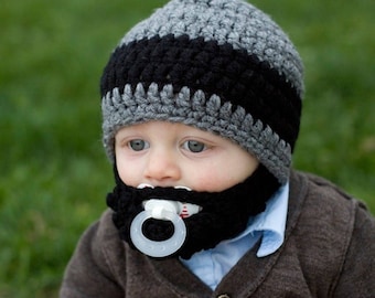 Infant ULTIMATE Gray 1-Black Stripe Bearded Beanie