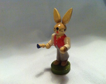 Vintage Ore Mountains bunny with brush decoration Easter Handicraft
