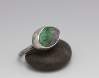 Amethyst & Fluorite Ring, Sterling Ring, Unique Artisan Ring, Le Chien Noir, Size 6.25