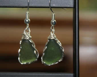 Green Beach Glass Earrings